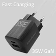 Kép 4/8 - Qoltec GaN ULTRA 35W töltő | 5-20V | 2.25-3A | 1 x USB type C PD | 1x USB QC 3.0 | Fekete