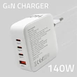 Kép 3/8 - Qoltec GaN 140W töltő fehér színben, 4 porttal