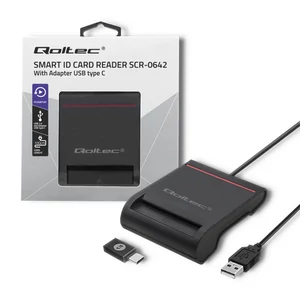 Qoltec Smart ID chipkártya-olvasó SCR-0642|USB 2.0 + USB-C adapter