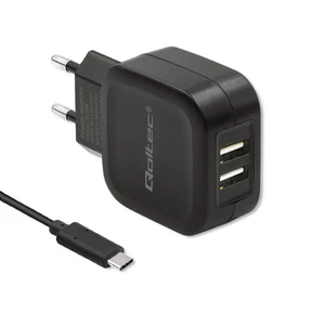 Qoltec Töltő 17W | 5V | 3.4A | 2xUSB +USB C kábel Qoltec Töltő 17W | 5V | 3.4A | 2xUSB +USB C kábel