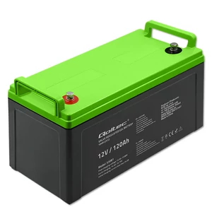 Qoltec 12V 120Ah zselés akkumulátor szürke és zöld színben