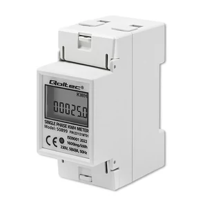 Qoltec Egyfázisú elektronikus energiafogyasztás mérő | 230 V | LCD | 2P | DIN sínre szerelhető Qoltec Egyfázisú elektronikus energiafogyasztás mérő | 230 V | LCD | 2P | DIN sínre szerelhető