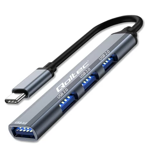 Qoltec 4 az 1-ben USB-C Hub szürke alumínium burkolattal