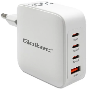 Qoltec GaN 140W töltő fehér színben, 4 porttal