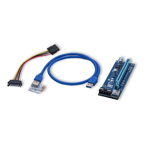 Qoltec PCI-E 1x-16x riser USB 3.0 bányászathoz