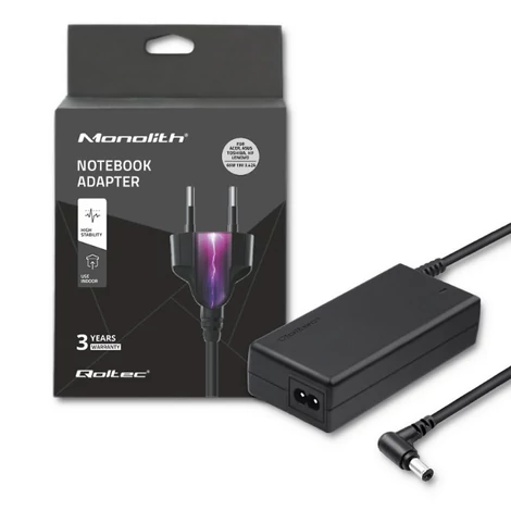 Qoltec 65W laptop töltő adapter fekete színben
