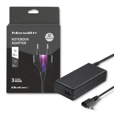 Qoltec tápegység Asus laptophoz 33W, fekete színben
