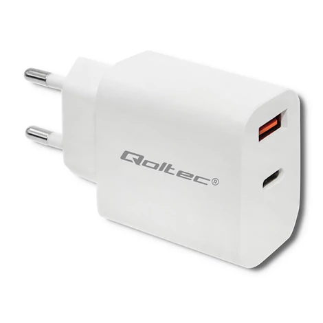 Qoltec 18W fehér töltő USB Type C PD és QC 3.0