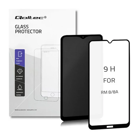 Qoltec edzett üveg kijelzővédő Xiaomi Redmi 8A-hoz fekete színben