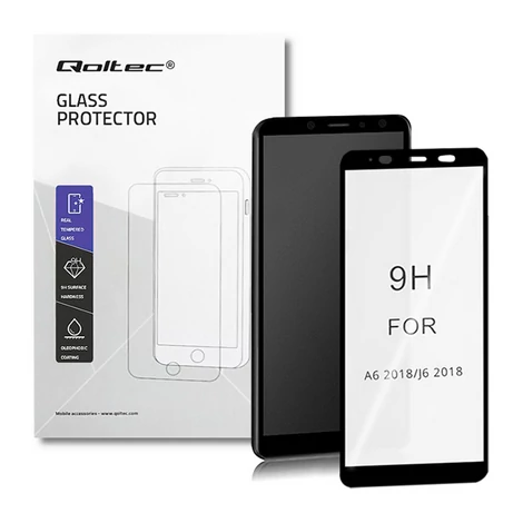Qoltec edzett üveg kijelzővédő Samsung Galaxy A6-hoz fekete színben