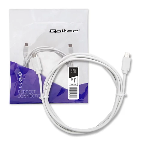 Qoltec USB 2.0 kábel C típusú apa | USB 2.0 C típusú apa | 1,4m | Fehér