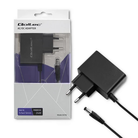Qoltec 24W hálózati adapter 24V 1A 5.5*2.5 mm dugóval