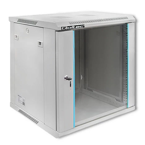 Qoltec 19" 12U RACK szekrény edzett üvegajtókkal