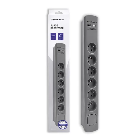 Qoltec túlfeszültségvédő elosztó 6 aljzattal és 2 USB porttal