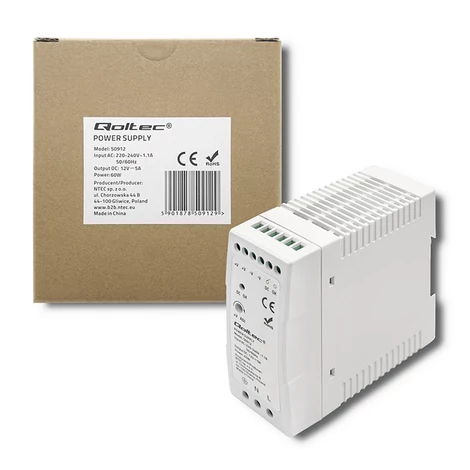 Qoltec 60W DIN sínre szerelhető tápegység fehér színben
