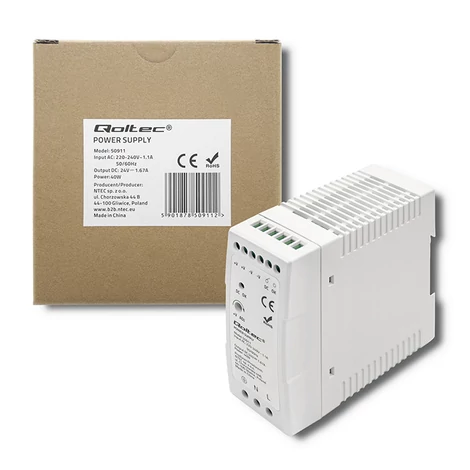 Qoltec DIN sínre szerelhető tápegység 40W 24V fehér színben