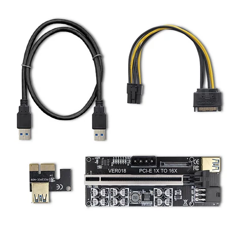 Qoltec PCI-E 1x-16x riser USB 3.0 bányászathoz