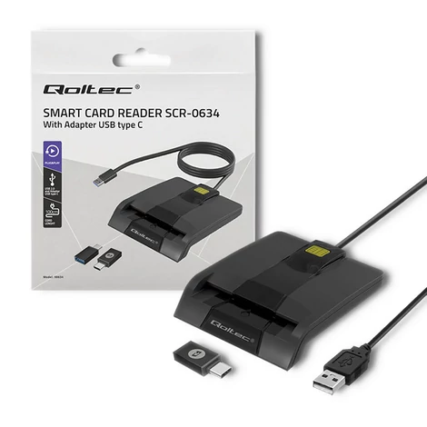 Qoltec SCR-0634 intelligens chipkártya olvasó fekete színben