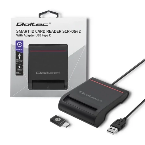 Qoltec Smart ID chipkártya-olvasó SCR-0642|USB 2.0 + USB-C adapter