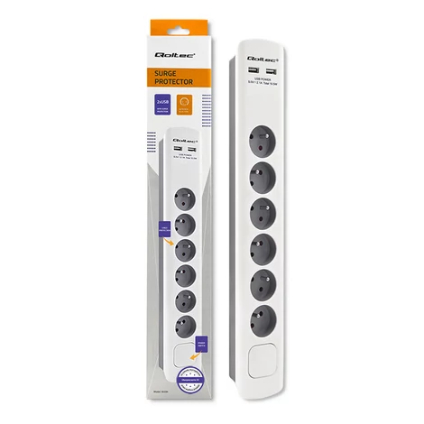 Qoltec túlfeszültségvédő elosztó 6 aljzattal és 2 USB porttal