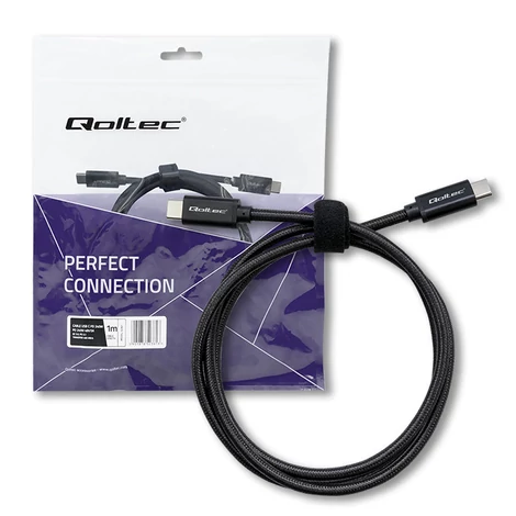 Qoltec USB 2.0 típusú C kábel | USB 2.0 típusú C kábel 240W | QC 5.0 | PD | 1m | Fekete