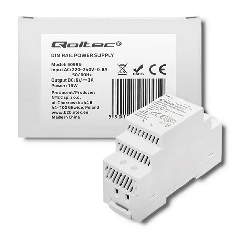 Qoltec ipari DIN sínre szerelhető tápegység 15W 5V 3A