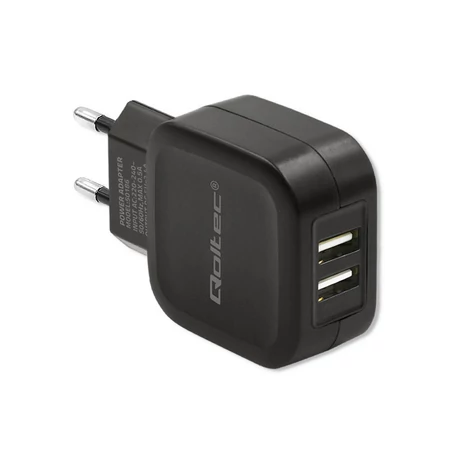 Qoltec 17W fekete töltő 2xUSB porttal
