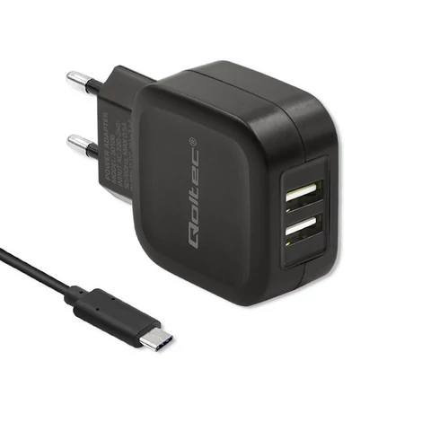 Qoltec 17W töltő 2xUSB és USB C kábellel