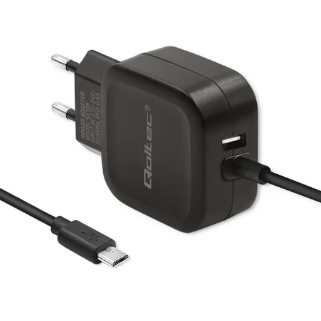 Qoltec 17W USB és Micro USB töltő fekete színben