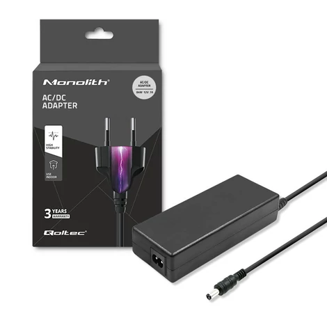 Qoltec 84W asztali tápegység 12V 7A tápkábellel