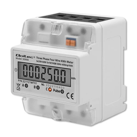 Qoltec háromfázisú elektronikus energiafogyasztásmérő LCD kijelzővel