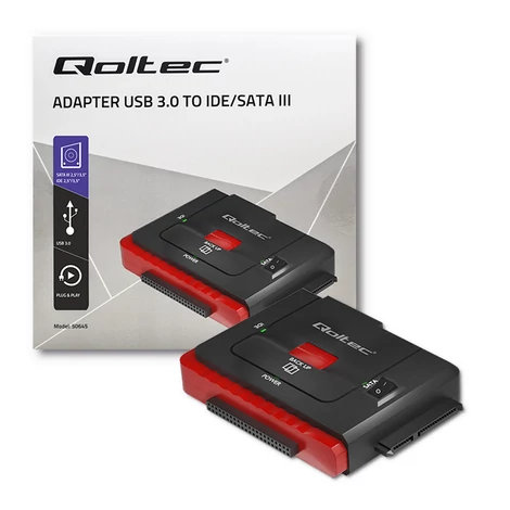 Qoltec USB 3.0 Adapter IDE és SATA III-hoz fekete/piros színben