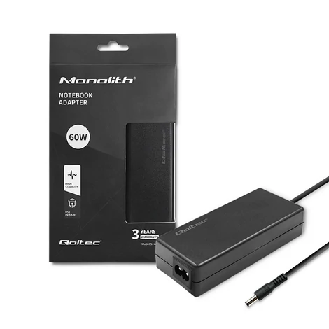 Qoltec 60W asztali tápegység 12V 5A fekete színben