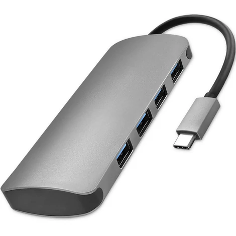 Qoltec 5 az 1-ben USB-C hub adapter szürke színben