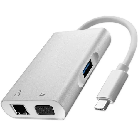 Qoltec USB-C 3.1 hub adapter 4 porttal ezüst színben