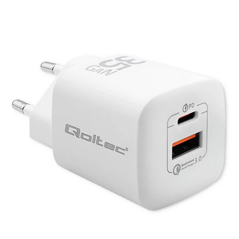 Qoltec GaN ULTRA 35W fehér töltő USB Type C és QC 3.0