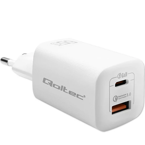 Qoltec GaN ULTRA 65W töltő fehér színben