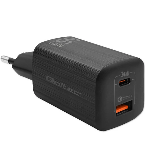 Qoltec GaN ULTRA 65W fekete töltő USB Type C és QC 3.0