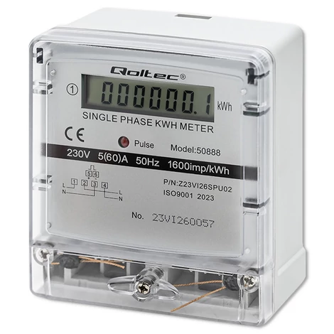 Qoltec egyfázisú elektronikus energiafogyasztás mérő LCD kijelzővel