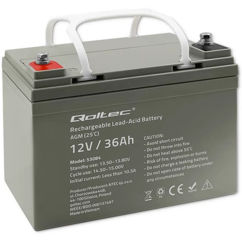 Qoltec 12V 36Ah AGM akkumulátor karbantartásmentes