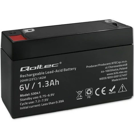 Qoltec 6V 1.3Ah AGM akkumulátor karbantartásmentes