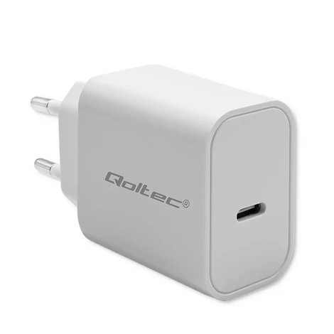 Qoltec 20W szupergyors PD töltő fehér színben