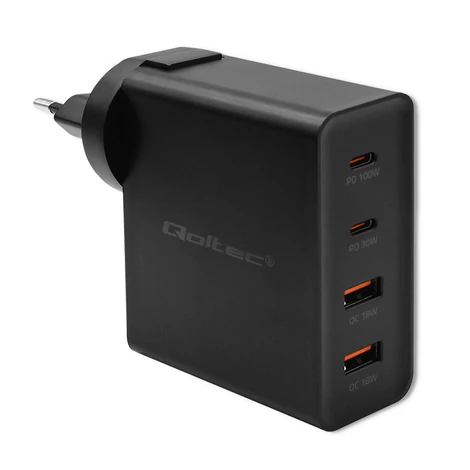 Qoltec GaN POWER PRO 130W töltő fekete színben