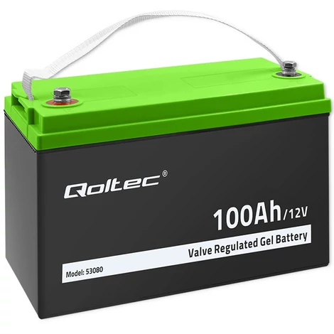 Qoltec 12V 100Ah gél akkumulátor szürke és zöld színben