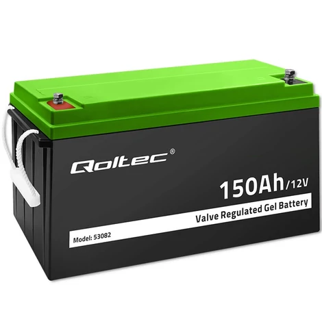 Qoltec 12V 150Ah zselés akkumulátor szürke és zöld színben
