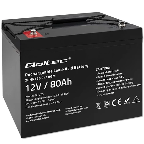Qoltec 12V 80Ah AGM akkumulátor karbantartásmentes
