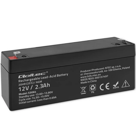 Qoltec 12V 2.3Ah AGM akkumulátor karbantartásmentes