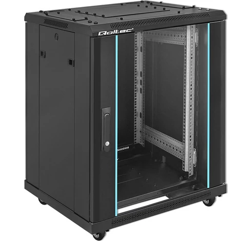 Qoltec 19" RACK szekrény edzett üvegajtókkal