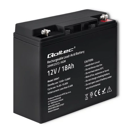 Qoltec 12V 18Ah AGM akkumulátor karbantartásmentes