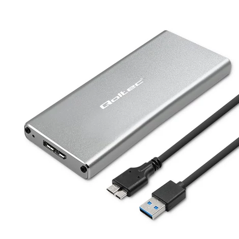 Qoltec alumínium M.2 SSD meghajtó ház ezüst színben